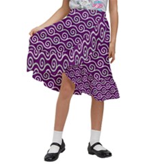 Violet White Pattern Kids  Ruffle Flared Wrap Midi Skirt by ytdream