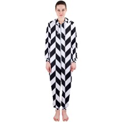 Black And White Pattern Hooded Jumpsuit (ladies)