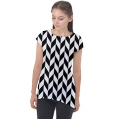 Black And White Pattern Cap Sleeve High Low Top by ytdream