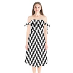 Black And White Pattern Shoulder Tie Bardot Midi Dress by ytdream