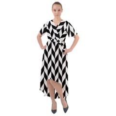 Black And White Pattern Front Wrap High Low Dress by ytdream