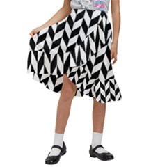 Black And White Pattern Kids  Ruffle Flared Wrap Midi Skirt by ytdream