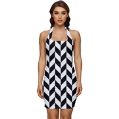 Black And White Pattern Sleeveless Wide Square Neckline Ruched Bodycon Dress