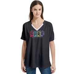 Surf V-neck Split Shoulder Casual T-shirt by wateenstore