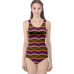 Multicolor Wave Pattern One Piece Swimsuit by ytdream