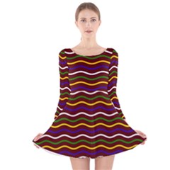 Multicolor Wave Pattern Long Sleeve Velvet Skater Dress