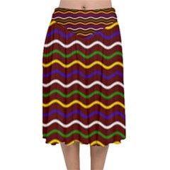 Multicolor Wave Pattern Velvet Flared Midi Skirt