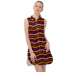 Multicolor Wave Pattern Sleeveless Shirt Dress by ytdream