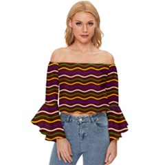 Multicolor Wave Pattern Off Shoulder Flutter Bell Sleeve Top