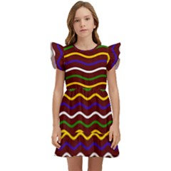 Multicolor Wave Pattern Kids  Winged Sleeve Dress