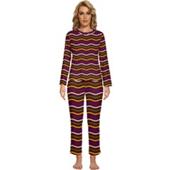 Multicolor Wave Pattern Womens  Long Sleeve Lightweight Pajamas Set by ytdream