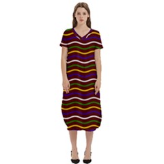 Multicolor Wave Pattern T-shirt Midi Dress With Pockets by ytdream