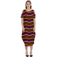 Multicolor Wave Pattern Cold Shoulder Loose Fit Dress With Pockets by ytdream