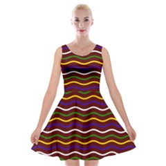 Multicolor Wave Pattern Velvet Skater Dress