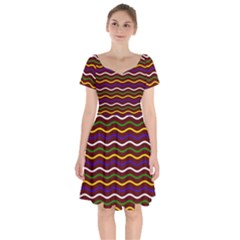 Multicolor Wave Pattern Short Sleeve Bardot Dress by ytdream