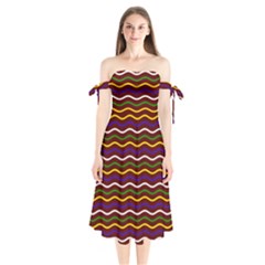 Multicolor Wave Pattern Shoulder Tie Bardot Midi Dress by ytdream