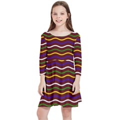 Multicolor Wave Pattern Kids  Quarter Sleeve Skater Dress by ytdream