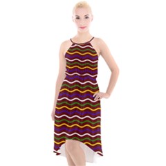 Multicolor Wave Pattern High-low Halter Chiffon Dress  by ytdream