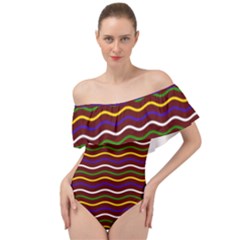 Multicolor Wave Pattern Off Shoulder Velour Bodysuit  by ytdream