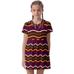 Multicolor Wave Pattern Kids  Asymmetric Collar Dress by ytdream