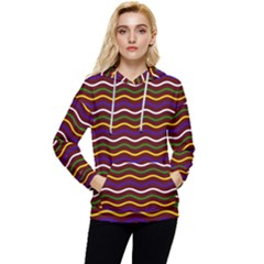 Multicolor Wave Pattern Women s Lightweight Drawstring Hoodie by ytdream