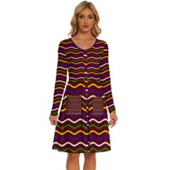 Multicolor Wave Pattern Long Sleeve Dress With Pocket by ytdream