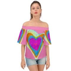 Funky Abstract Heart Off Shoulder Short Sleeve Top by Arttowear