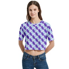 White Blue Pattern Women s Round Neck Short Sleeve Crop Top