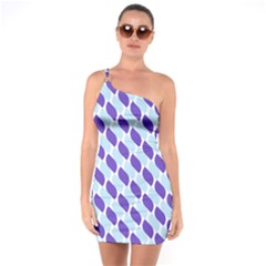 White Blue Pattern One Shoulder Ring Trim Bodycon Dress by ytdream