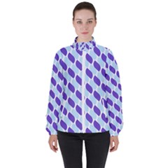 White Blue Pattern Women s High Neck Windbreaker by ytdream