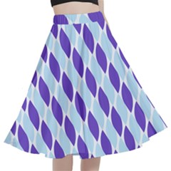 White Blue Pattern A-line Full Circle Midi Skirt With Pocket