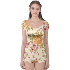 Peony Flower Floral Flora Pattern Boyleg Leotard  by Bedest