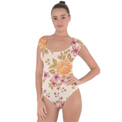 Peony Flower Floral Flora Pattern Short Sleeve Leotard  by Bedest