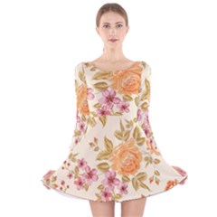 Peony Flower Floral Flora Pattern Long Sleeve Velvet Skater Dress