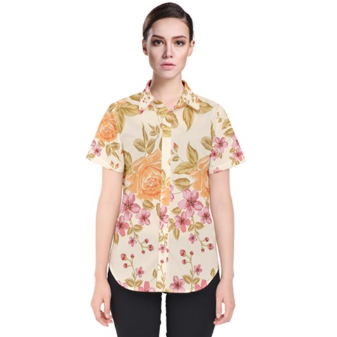 Peony Flower Floral Flora Pattern Women s Short Sleeve Shirt by Bedest