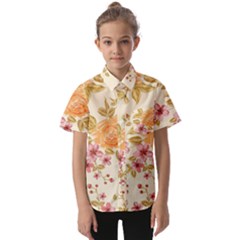 Peony Flower Floral Flora Pattern Kids  Short Sleeve Shirt by Bedest