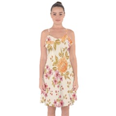 Peony Flower Floral Flora Pattern Ruffle Detail Chiffon Dress by Bedest