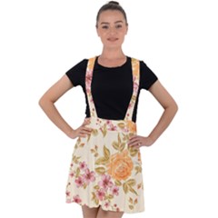 Peony Flower Floral Flora Pattern Velvet Suspender Skater Skirt by Bedest