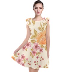 Peony Flower Floral Flora Pattern Tie Up Tunic Dress by Bedest