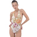 Peony Flower Floral Flora Pattern Backless Halter One Piece Swimsuit View1