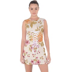 Peony Flower Floral Flora Pattern Lace Up Front Bodycon Dress by Bedest