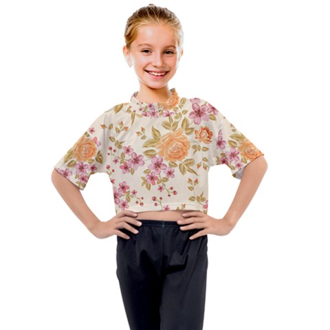 Peony Flower Floral Flora Pattern Kids Mock Neck T-shirt by Bedest