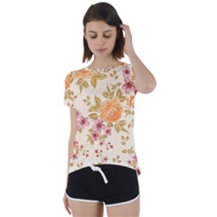 Peony Flower Floral Flora Pattern Short Sleeve Open Back T-shirt by Bedest