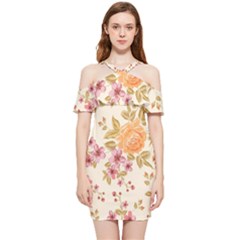 Peony Flower Floral Flora Pattern Shoulder Frill Bodycon Summer Dress by Bedest