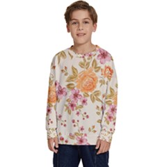 Peony Flower Floral Flora Pattern Kids  Crewneck Sweatshirt by Bedest