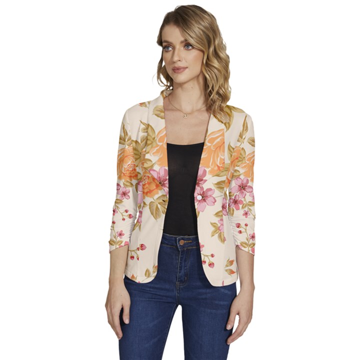 Peony Flower Floral Flora Pattern Women s One-Button 3/4 Sleeve Short Jacket