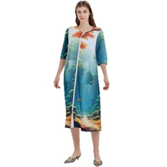 Autumn Trees Nature Women s Cotton 3/4 Sleeve Nightgown by Bedest