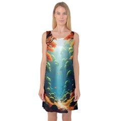 Autumn Trees Nature Sleeveless Satin Nightdress by Bedest