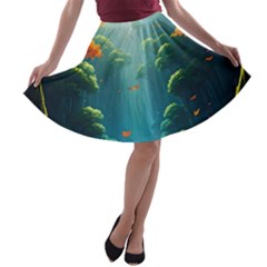 Autumn Trees Nature A-line Skater Skirt by Bedest