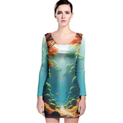 Autumn Trees Nature Long Sleeve Velvet Bodycon Dress